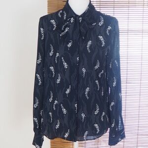 Brooks Brothers Women's Tie Neck Blouse Sz 4 Button Front Long Sleeve Floral